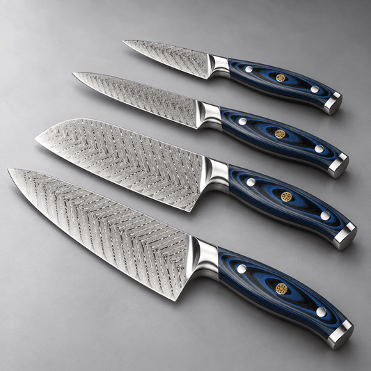 Azure Damascus Knife Set (Set of 4) - Cooklico
