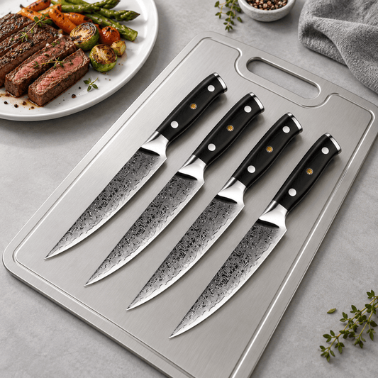 Obsidian Damascus Steak Knife Set (Set of 4) - Cooklico