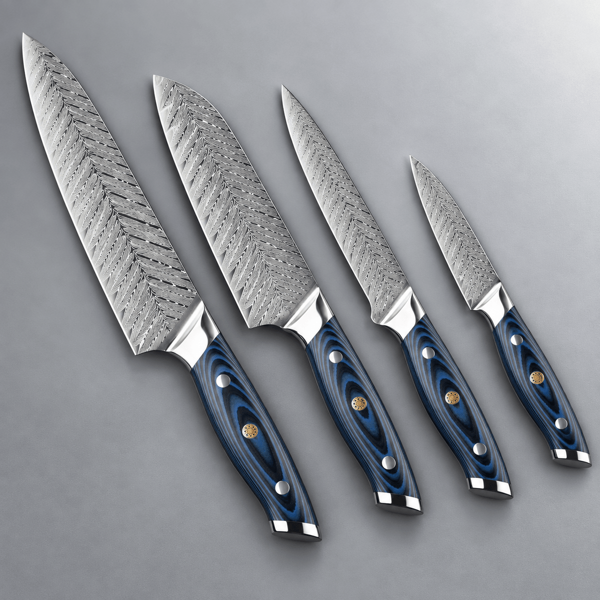 Azure Damascus Knife Set (Set of 4) - Cooklico