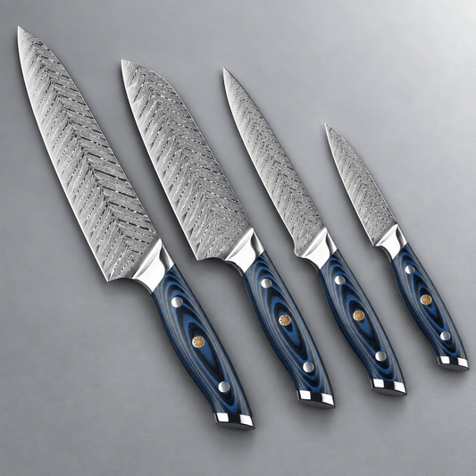 Azure Damascus Knife Set (Set of 4) - Cooklico