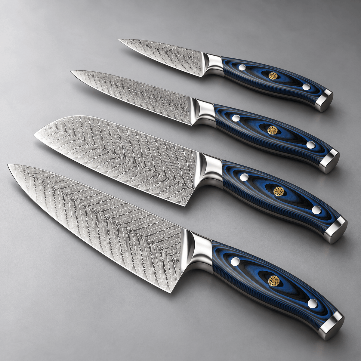 Azure Damascus Knife Set (Set of 4) - Cooklico