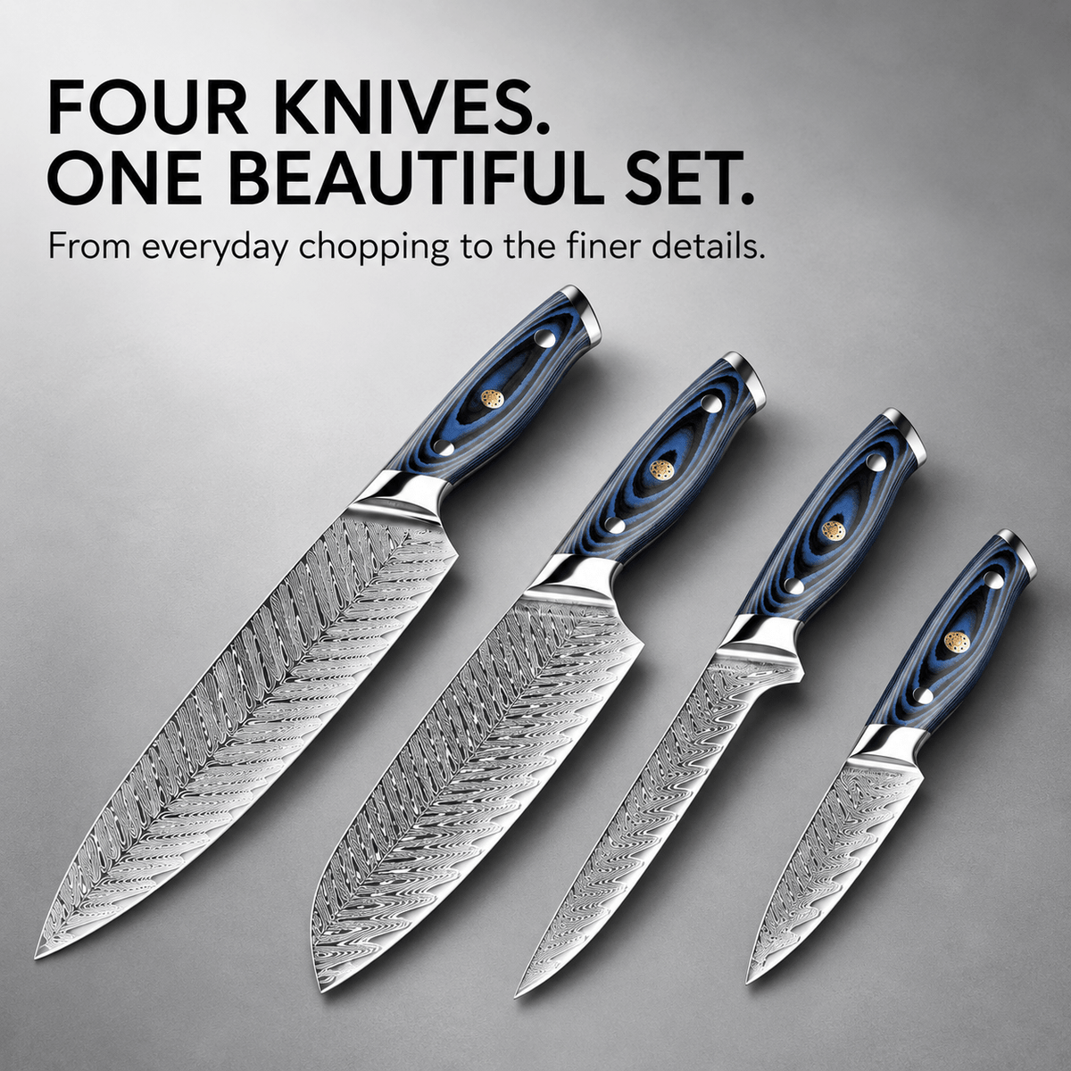 Azure Damascus Knife Set (Set of 4) - Cooklico