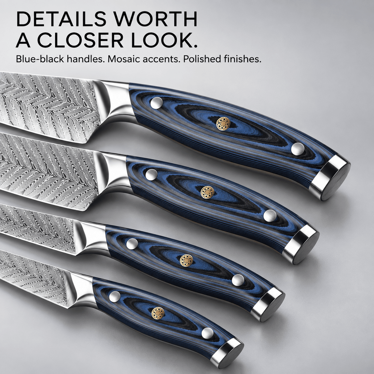 Azure Damascus Knife Set (Set of 4) - Cooklico