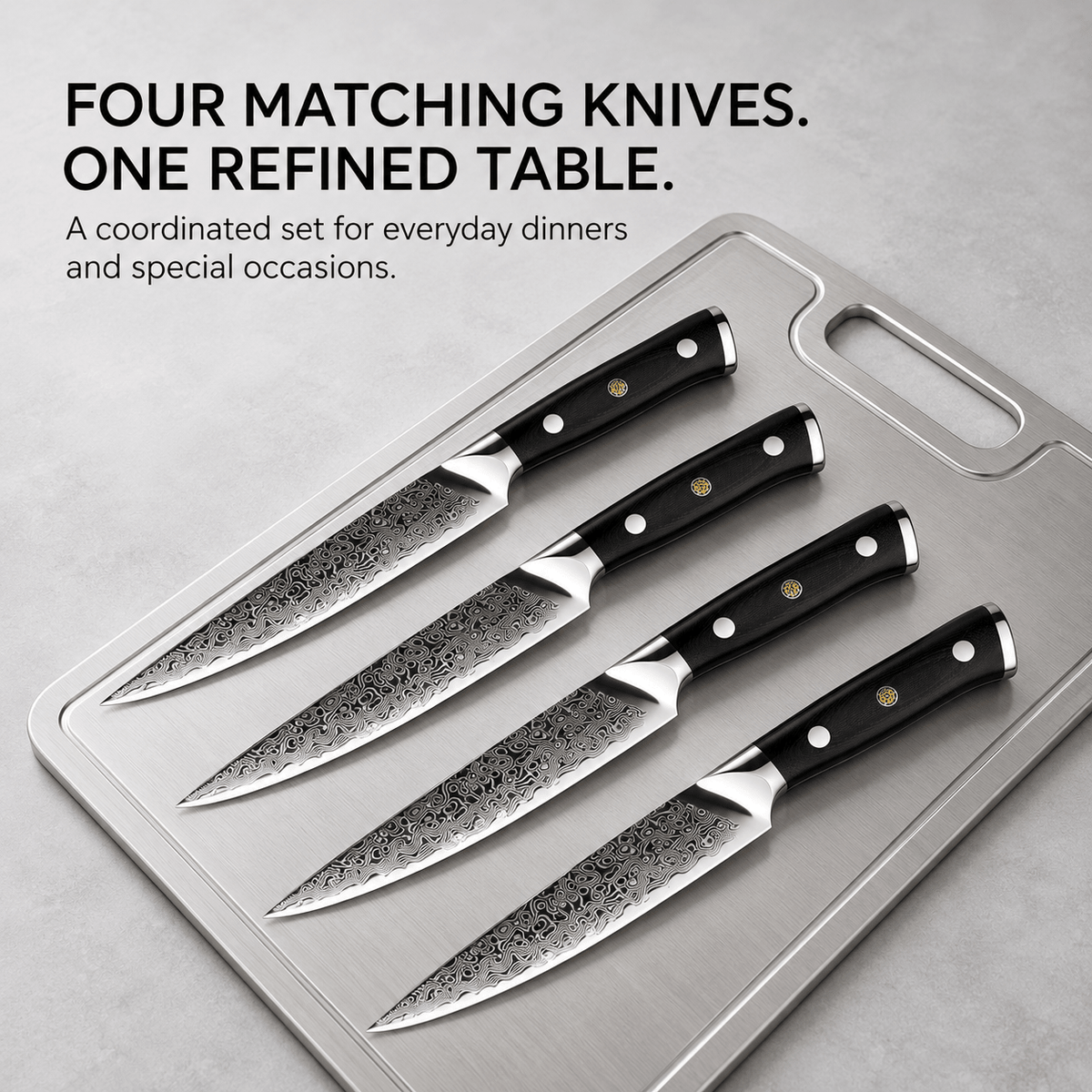 Obsidian Damascus Steak Knife Set (Set of 4) - Cooklico